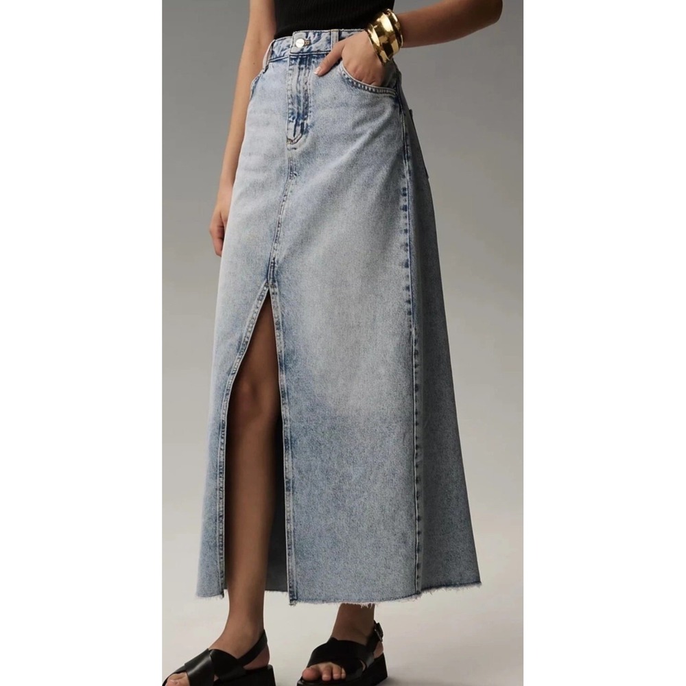 Pilcro Anthropologie Women's Denim Maxi Skirt High Rise Front Slit Size 4 New - Picture 3 of 10